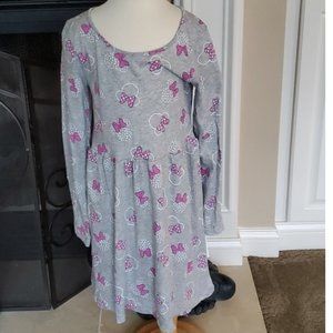 Girls Disney Minnie Mouse Bows and Dots Dress Size Large 10 Gray 100% Cotton NWT